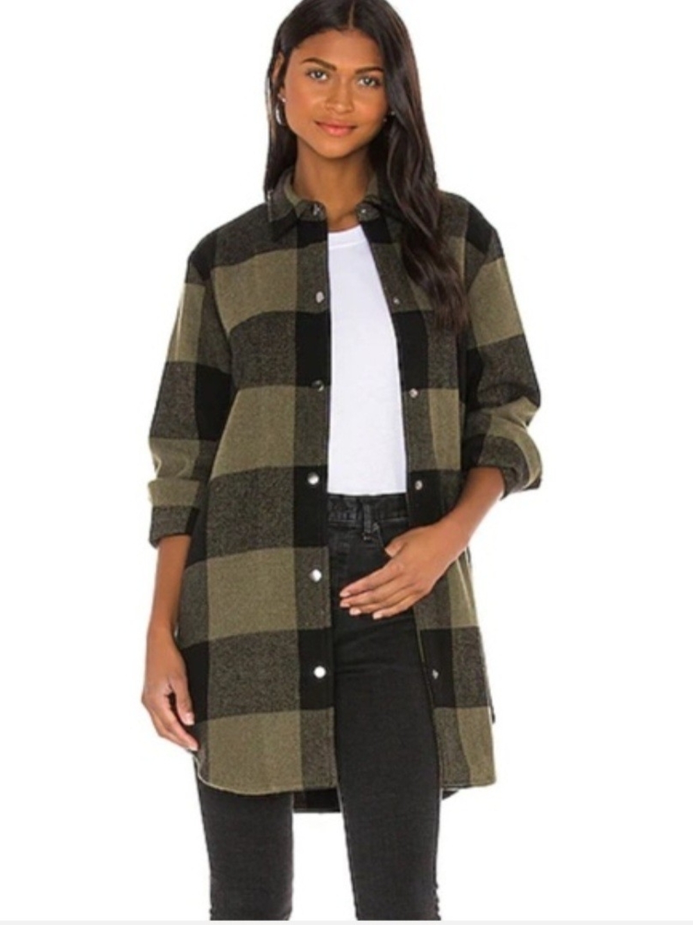 BB Dakota Olive & Black Plaid Button-Front Shacket Small